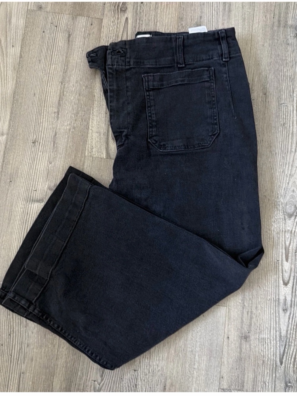 Maeve Two-Tone Black Denim Waistband Detail